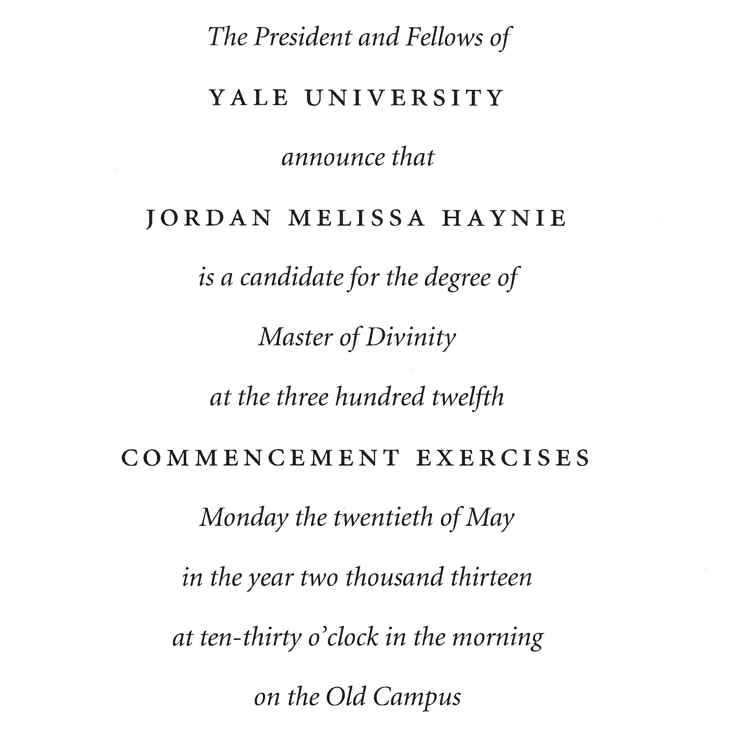 Graduation invitation for Jordan Haynie
