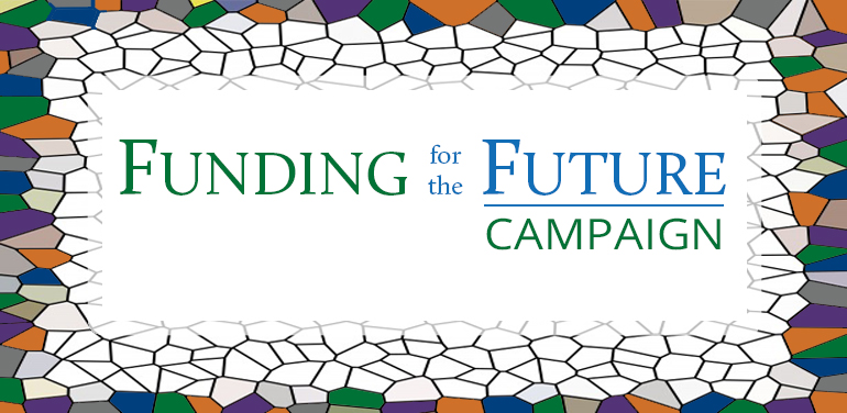 stained glass image with Funding for the Future Campaign as words